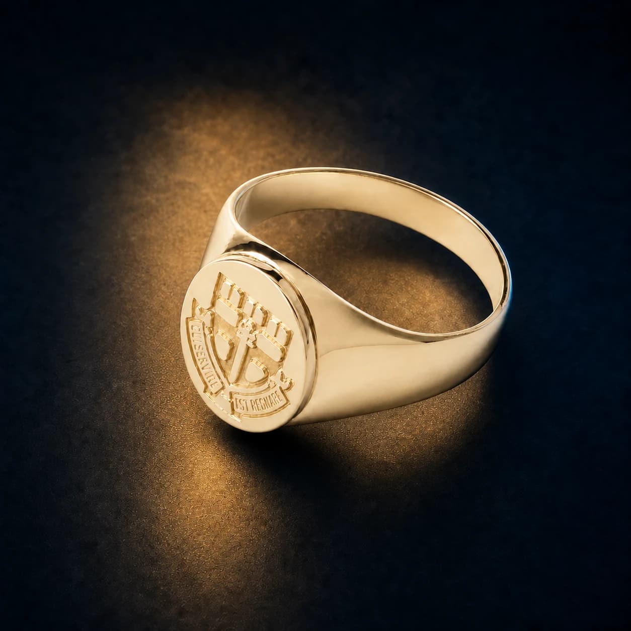Women's 14k Gold Ring with an engraved school crest