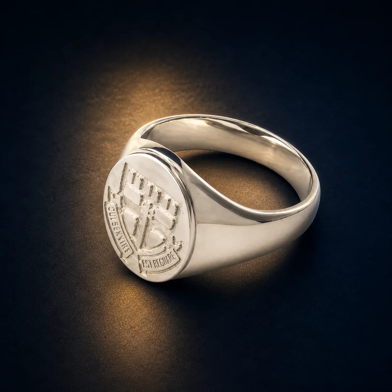 Women's 950 Silver Ring with an engraved school crest