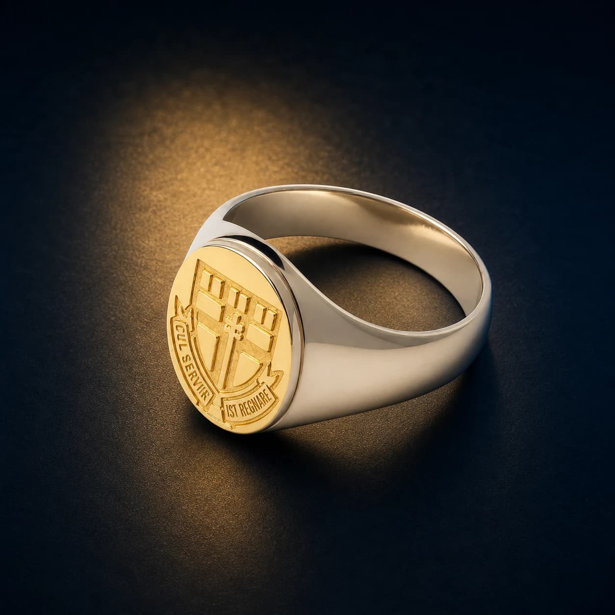 Women's Gold & Silver Ring with an engraved school crest